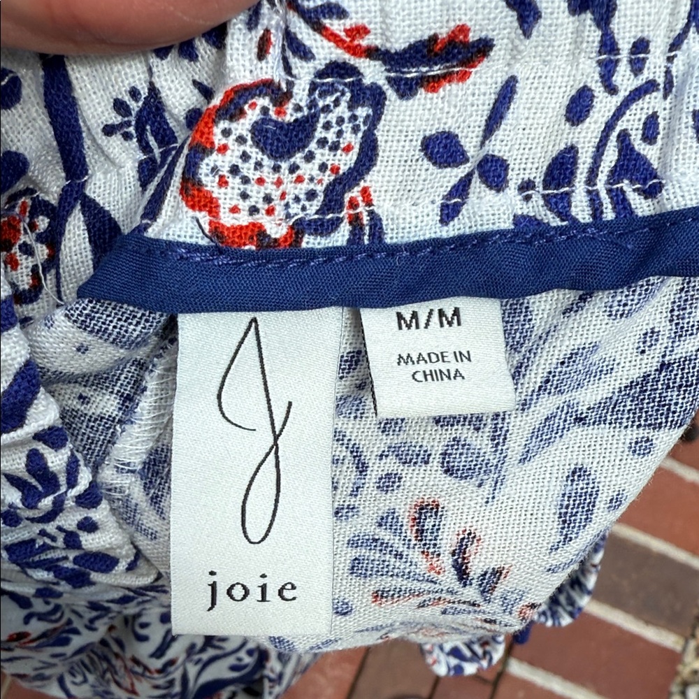 Joie Women Blue Orange Tropical Floral Linen Blend Drawstring Shorts Size Medium - Picture 4 of 5